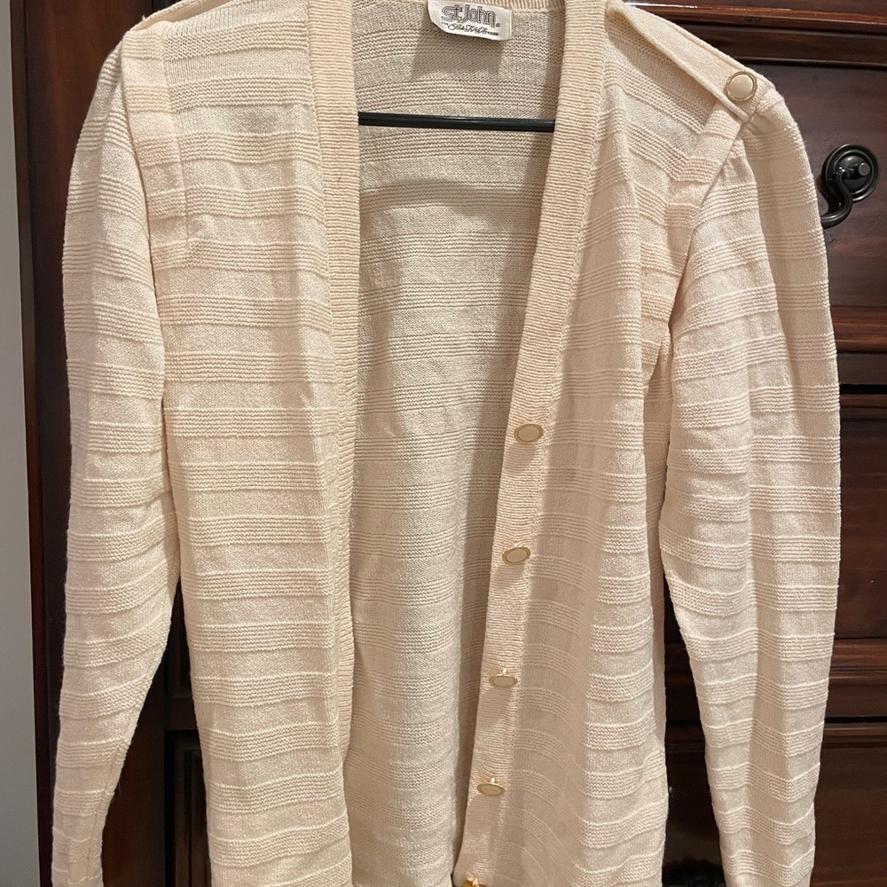 Vintage St. John Cream Knitwear Cardigan